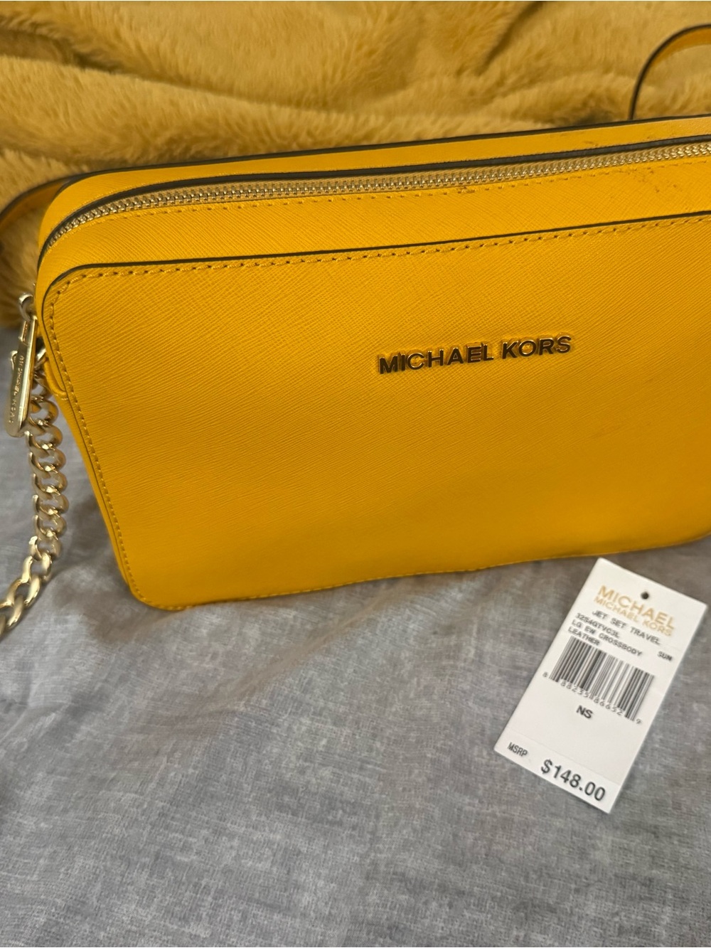 Michael Kors Yellow Saffiano Leather Crossbody with Gold Chain